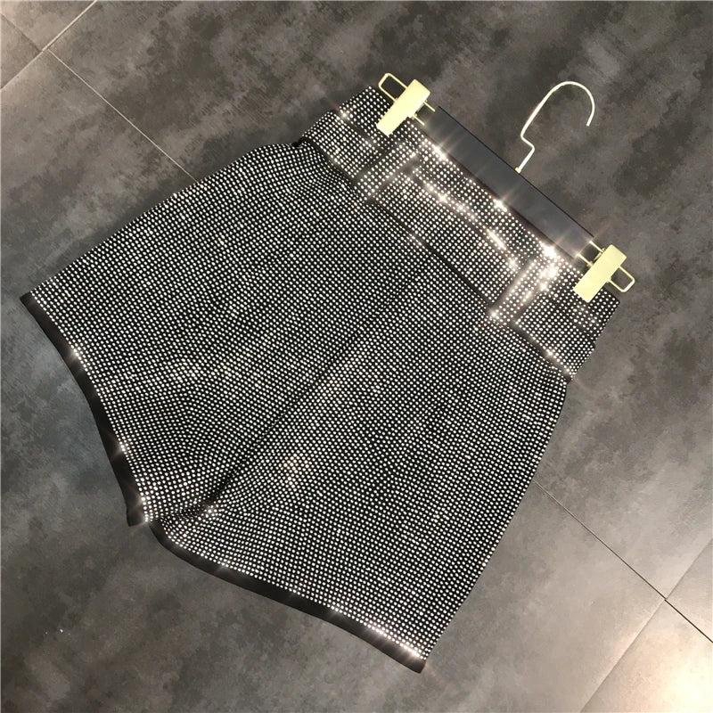 Women Black Rhinestone Belt Shorts New Arrivals High Waist Fashion Temperament summer Autumn Female Streetwear Short Ropa Mujer