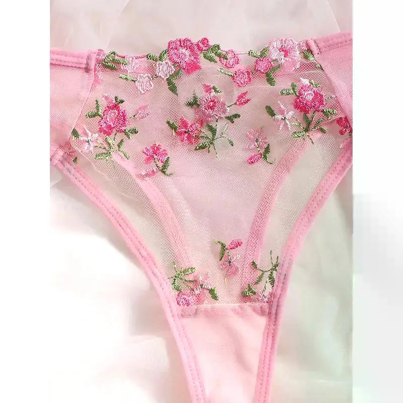 Transperant Lingerie Set Women Mesh Net Sexi Lenceria Sensual Mujer Bra Sets Embroidery Floral Underwired