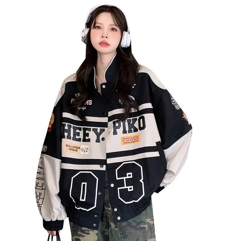 2023 Y2k Red White Bomber F1 Jacket Women Men Biker Racer Jacket Retro Hip Hop Grunge Clothes Trend Oversize Windbreaker Varsity