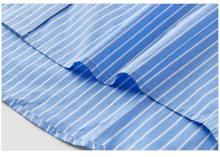 Semir Long Sleeve Shirt Women Mid-long Style Striped Pure Cotton 2025 New Spring Embroidery Oversize Blouse for Commuting