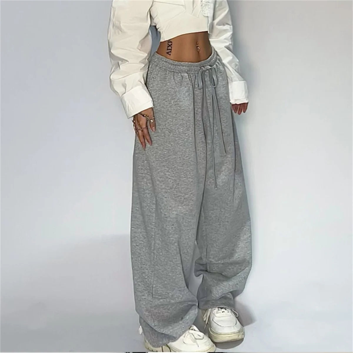 Fashion Vintage Y2K Baggy Pant Women Summer Wide Leg Elastic Waist Loose Pants Lady Solid Color Hip Hop Trousers Casual Clothing