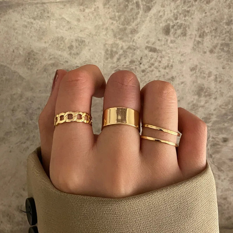 Vintage Shiny Zircon Butterfly Heart Ring Set Gold Color Boho Elegant Eyes Moon Geometric Rings Women Party Jewelry