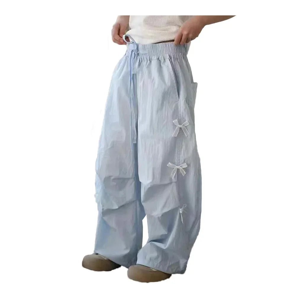 Girls Mosquito-Resistant Pants Summer New Style Dopaamine Color Butterfly Knot Lightweight Paratrooper Pants Thin Long Trousers