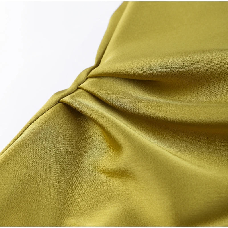 Elegant Green Satin Ruffles Sling Long Dress Women Sexy Backless Sleeveless Split Slim Dresses Lady 2025 New Party Club Vestidos