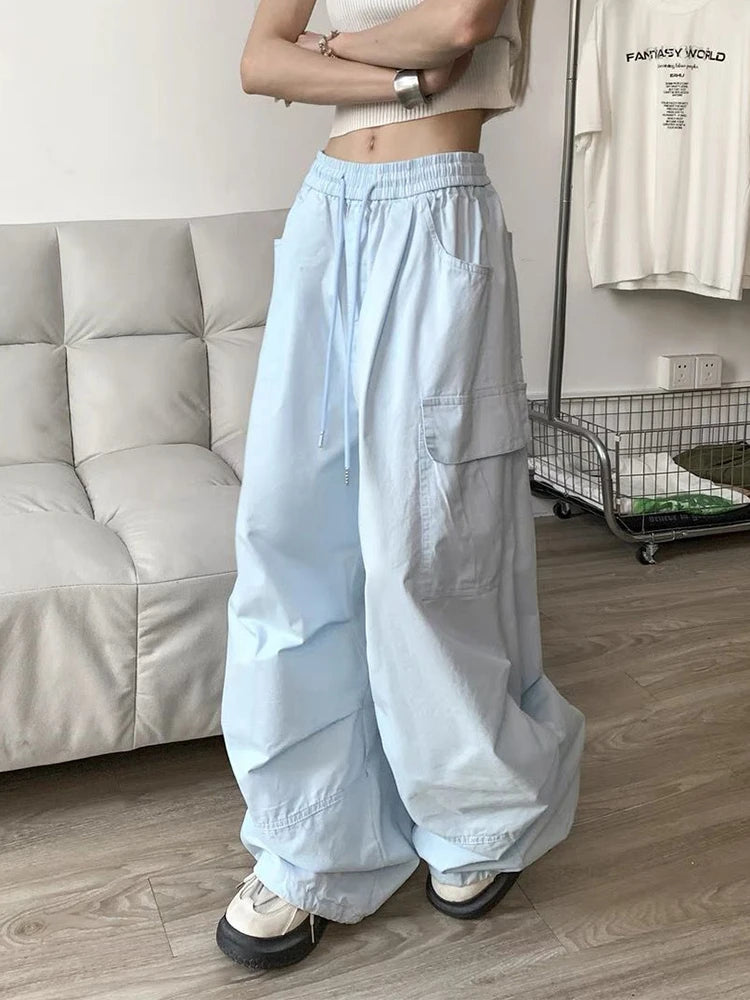Zoki Loose Vintage Y2K Cargo Pants Women Streetwear American High Waist Trousers Casual Big Pockets Bf Retro Harajuku Pants New