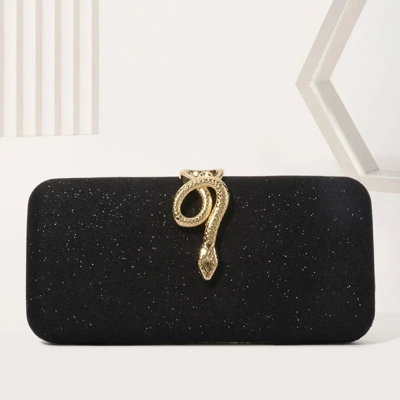 Classic Snake Buckle Evening Purse Women's Sparkling Clutch Bag Annual/wedding Party Handbag Elegant Square Box Bag Bolso Mujer