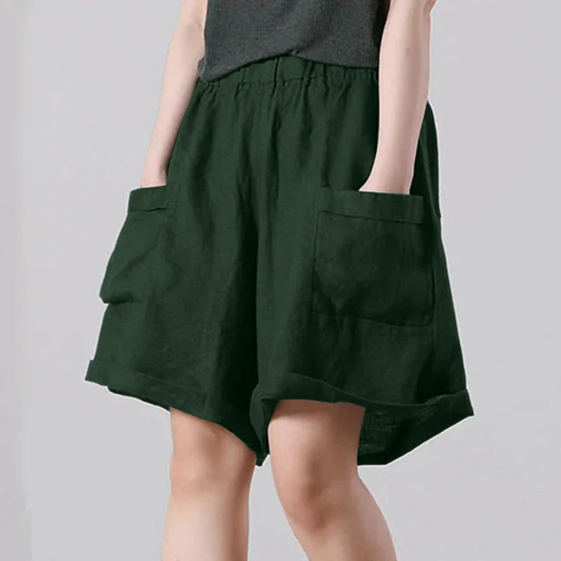 ZANZEA Vintage Summer Shorts Women Fashion High Elastic Waist Pantalons Pockets Solid Color Wide Leg Pants Casual Loose Shorts