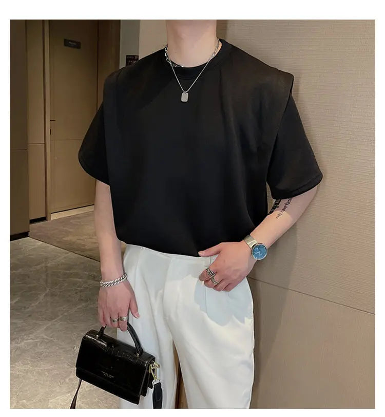 Summer Short Sleeve T-shirt Men Fashion Black White Oversized T Shirt Men Streetwear Korean Loose Round Neck Tshirt Mens Top