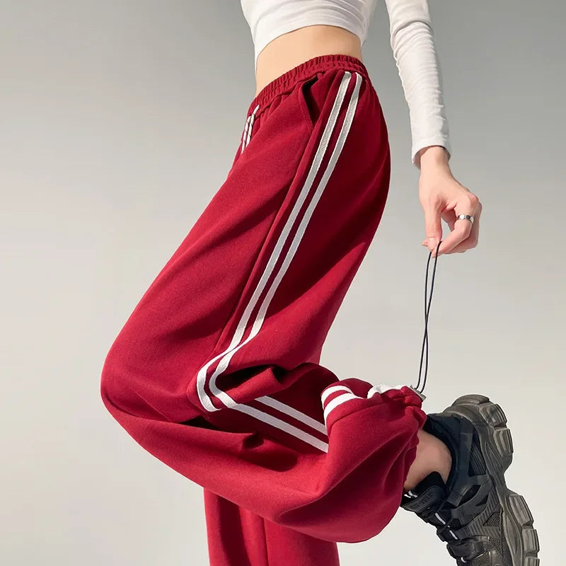 New 2025 American Stripe Sports Pants Women's Spring Autumn Wide Leg Loose Jazz Dance Casual Parachute Long Trousers