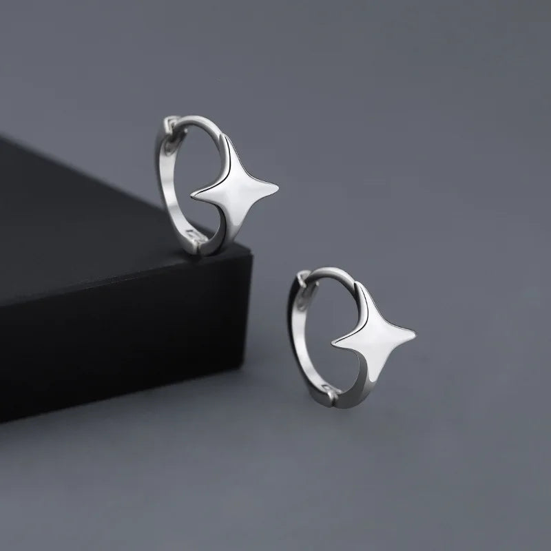 1Pcs Gothic Silver Color Star Hoops Earrings For Women Men Teens Luxury New Fashion Trendy Party Jewelry Aesthetic Accessories