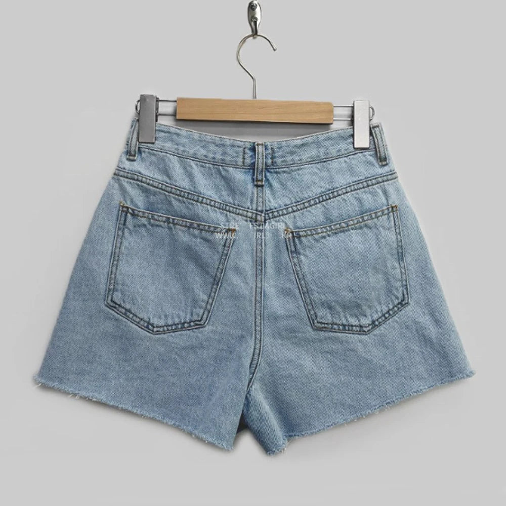 Korean Summer Y2K High Waist Jorts LOVE Heart Shaped Pattern Women's Denim Shorts Casual Jeans Chic Straight Washed Hot Pants