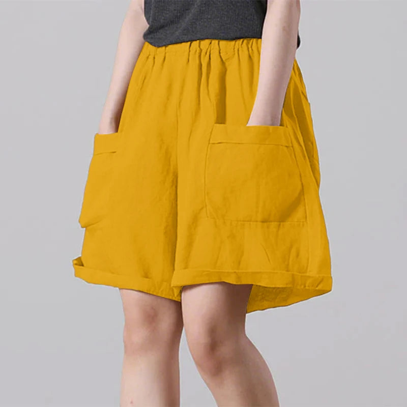 ZANZEA Vintage Summer Shorts Women Fashion High Elastic Waist Pantalons Pockets Solid Color Wide Leg Pants Casual Loose Shorts