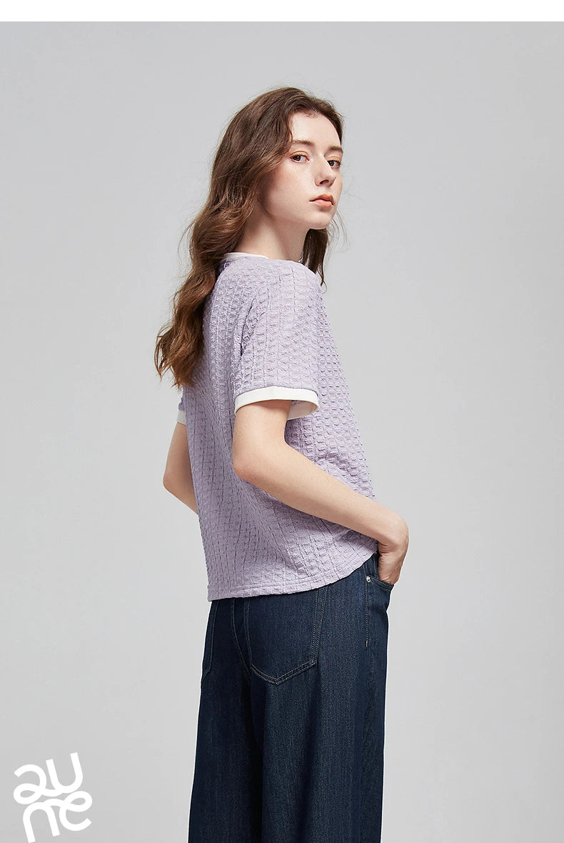 TOYOUTH Women Short Sleeve T shirt 2025 Spring New Tops 8521006