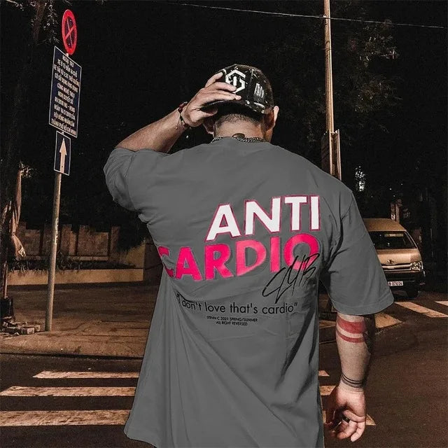 ANTI CARDIO Casual Oversized Short Sleeves Cotton T Shirt Gym Fitness Male Training Workout Cotton Tees Top New Fashion Clothes