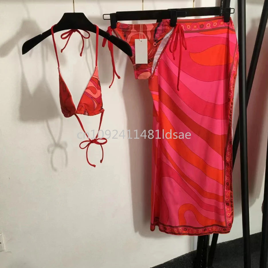 Fashion Design Women's Red Scarf Bikni Set Set Italy Beach Bathing Suit Designer Brand Scarf Swimsuit