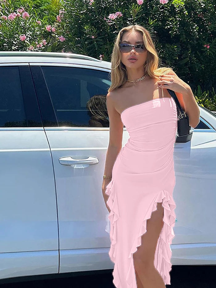 2024 Spring/Summer European and American Fashion Trend Women's New One Shoulder Bra Wrap Hip Slim Fit Irregular Dress