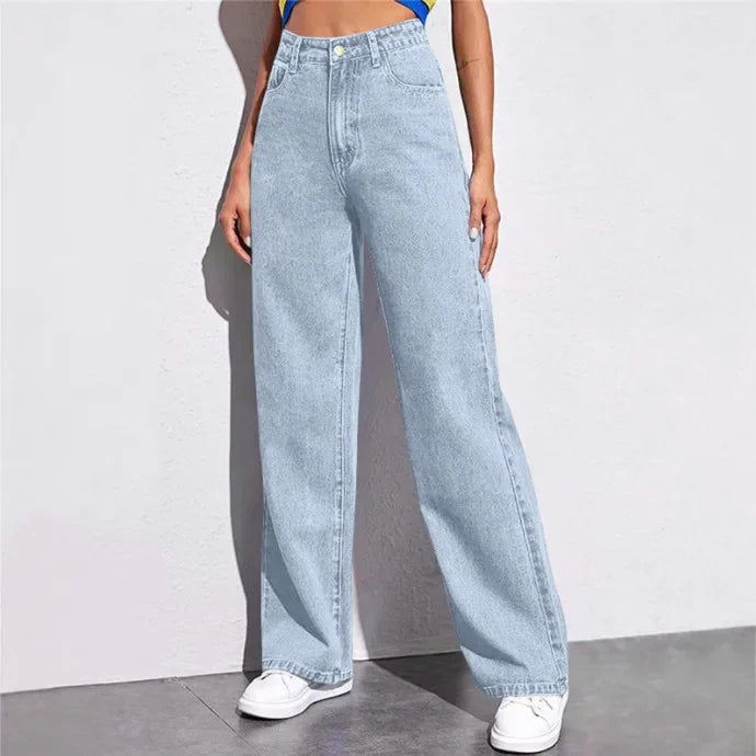 High Waist Washed Ladies Jeans Long Straight Fashionable Versatile New 2025 Cross-Border Women's Denim Pants Chinese Style