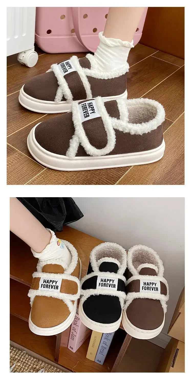 Thick-Soled Cotton Slippers For Women Winter Indoor Home Use Non-Slip Fleece-Lined Warm Cotton Shoes Outerwear Winter