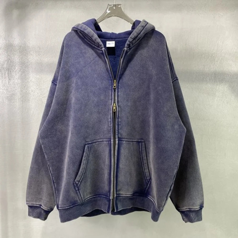 MAQVOB High Quality Luxury Apparel Street Wear Wholesale Euro US Size Spring Autum Full Up Zipper Washed Batik Dye Hoodie