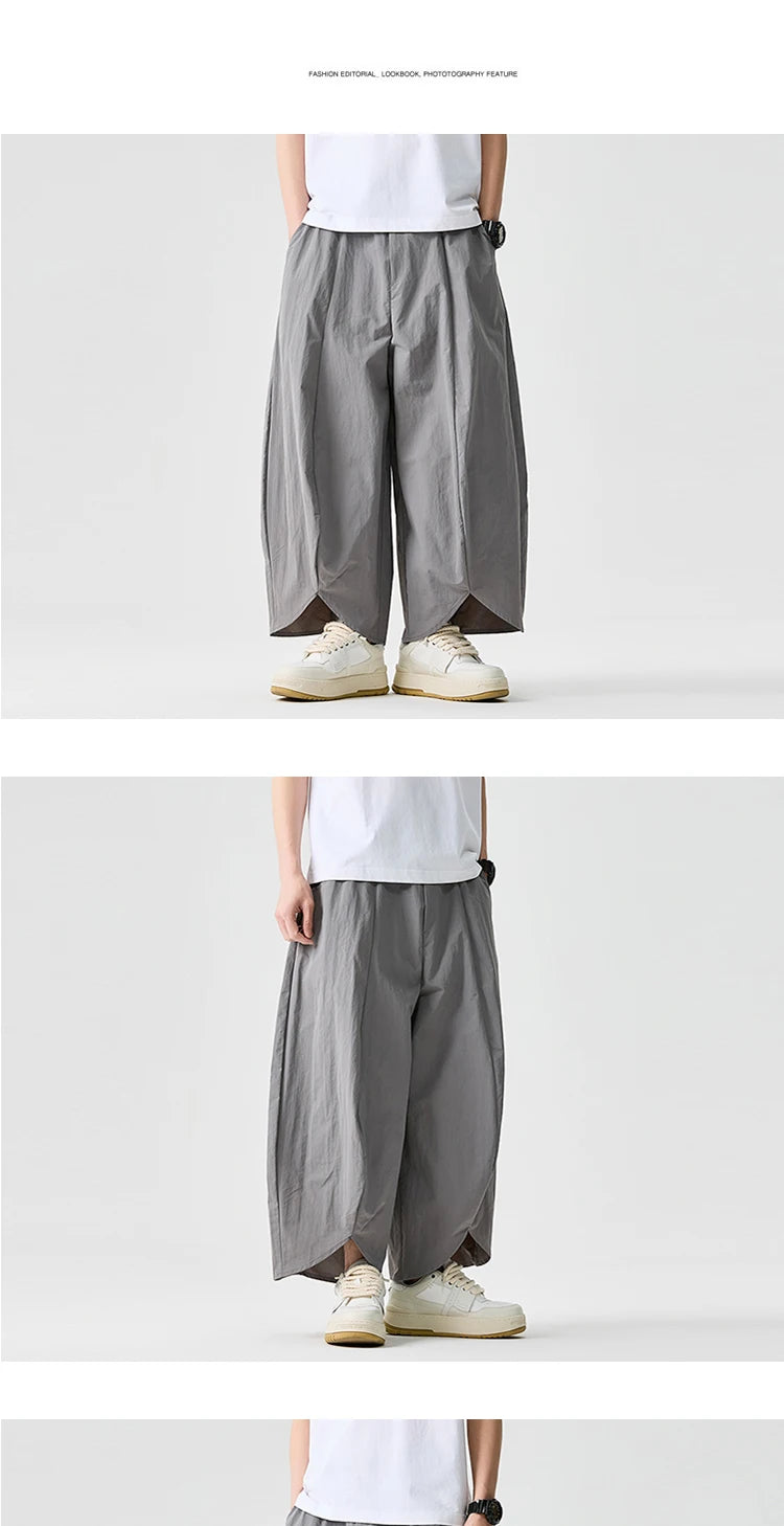 Men Wide Leg Pants Summer Light Thin Solid Casual Harun Pants Elastic Waistband Loose Oversize Lantern trousers Men Clothing