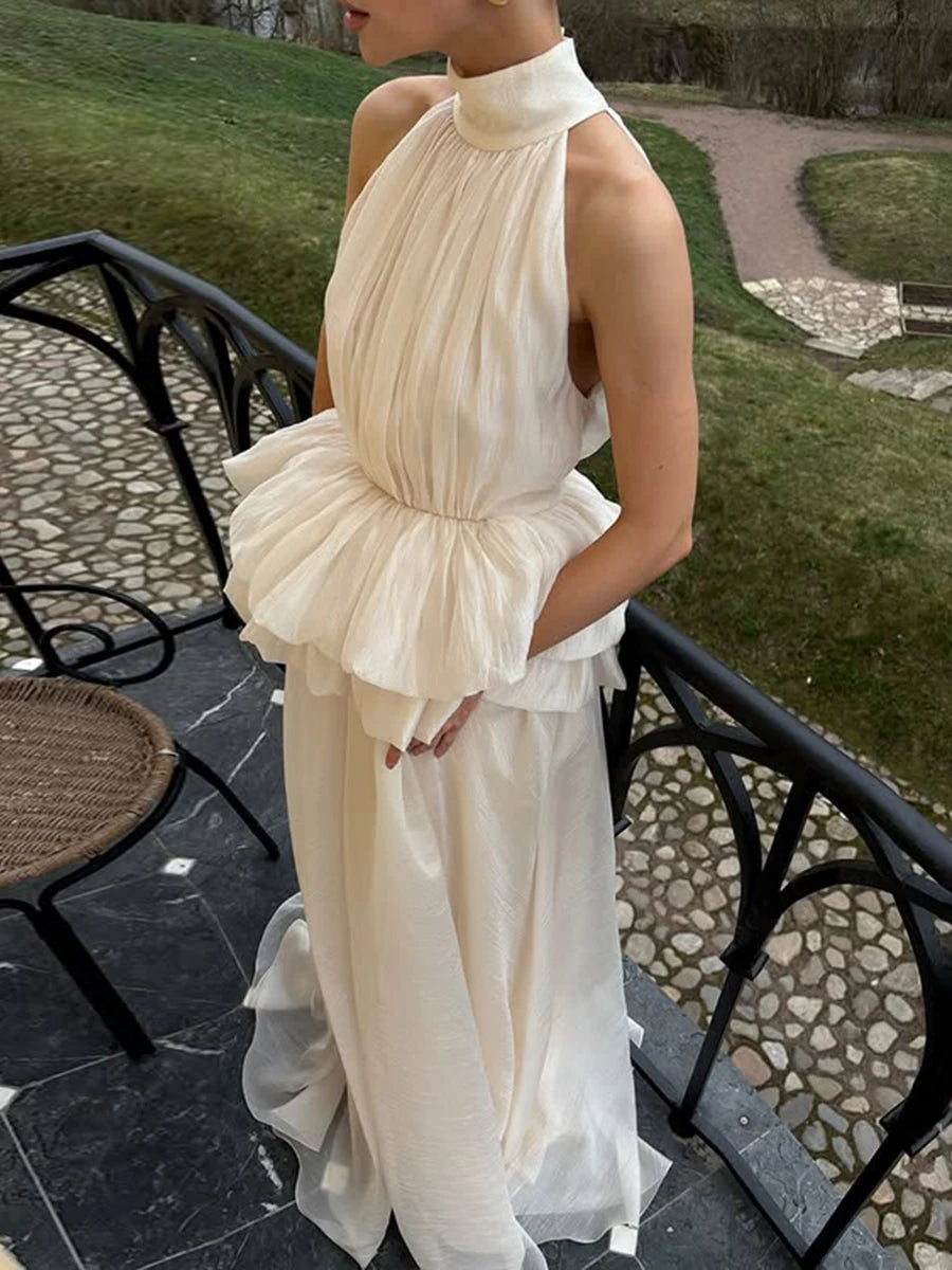 TWOTWINSTYLE Solid Slimming Long Dresses For Women O Neck Sleeveless High Waist Temperament Dress Female Fashion Style Clothes