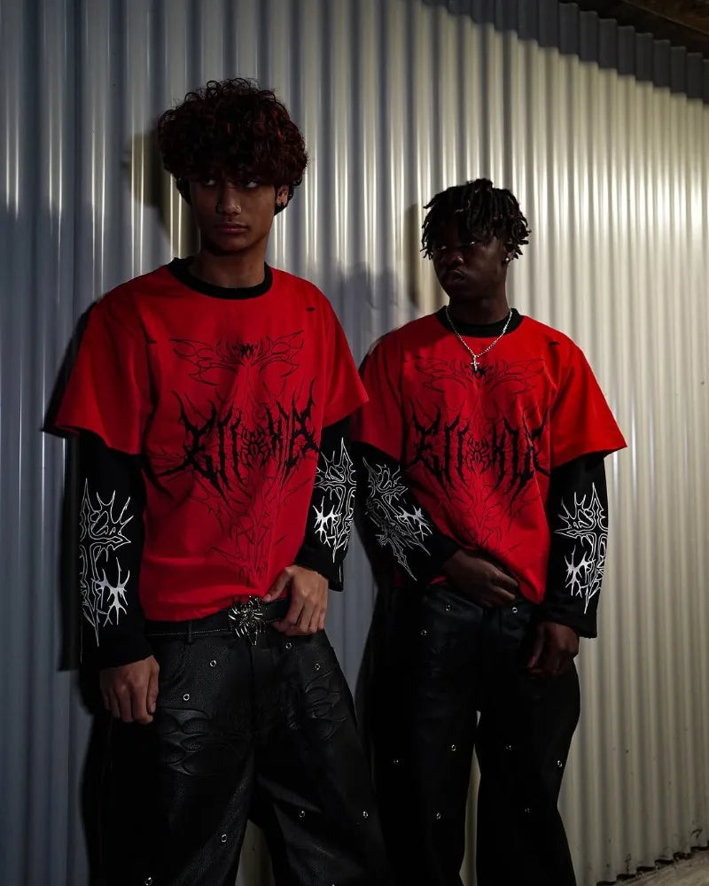 Y2k Men clothing hoodie Harajuku Fashion print long sleeve patchwork sweatshirt Retro high street trend couple loose hoodie