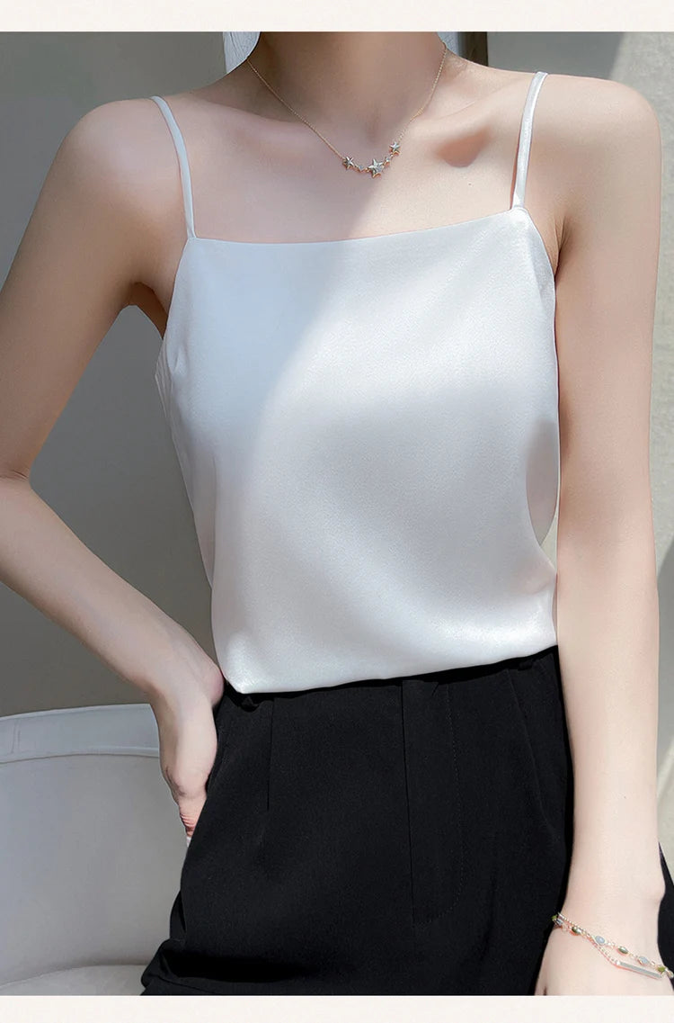 Women' Summer Sling One Line Collar Camis Cool Comfort Silk Suspender Sexy Suspender Top New Undershirt Fashion Thin Style Sling