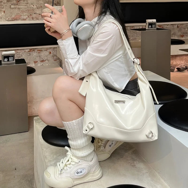 Women's Shoulder Bags 2024 Fashion Female Commuter Soft PU Leather Handbag Casual White Large Capacity Crossbody Bags for Ladies