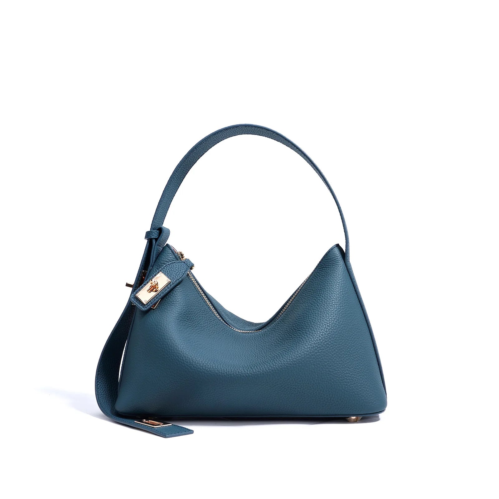 Women's Plain Color Genuine Leather Handbag Fashionable All-match Casual Versatile Trendy Single Shoulder Bag with Lock Design