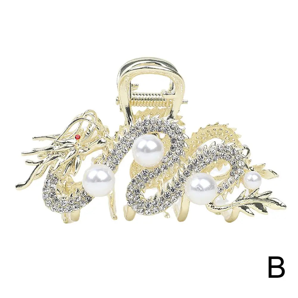 Blue Dragon Hairpin With Pearl Hair Claw Women Simple Hair Claw Hairpin Shark Clip Fashion Temperament Simple Hair Accessories
