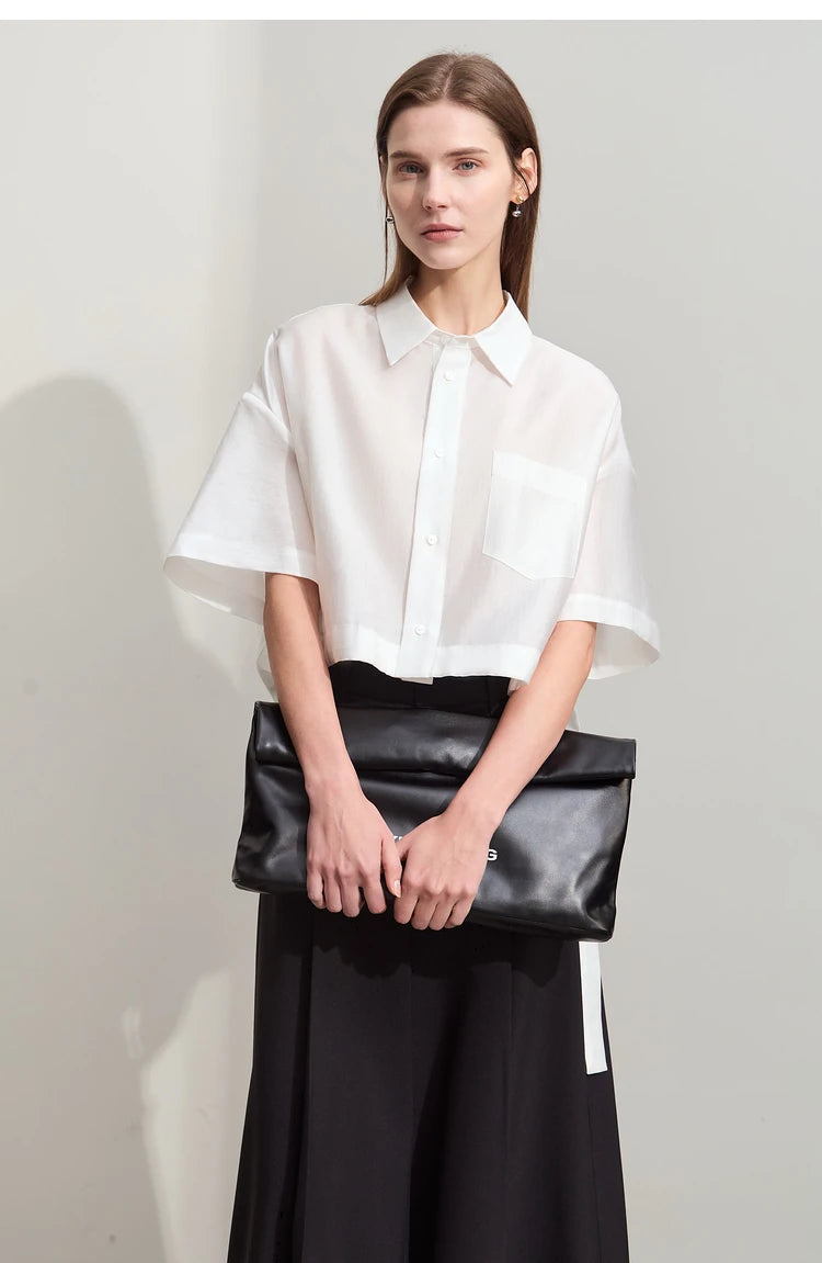 Amii Minimalism 2024 Women Shirt Summer New Lapel Casual Loose Short Belt Female Drop Sleeves Solid Fashion Blouse Tops 12452020