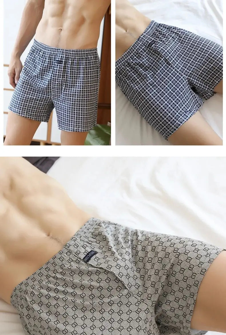 Plus Size M-3XL Men's Aro Pants Cotton Lattice Underwear Loose High Waist Summer Thin Breathable Home Shorts Pouch Underpants