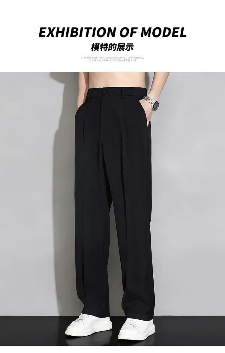 Summer Solid Color Fashion Straight Pants New Man High Street Casual Zipper Pockets Button Loose Korean Style All-match Trousers