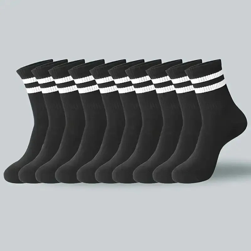 2/6/10/20 Pairs Neutral Striped Round Neck Socks Spring Summer Sweat Absorbing Breathable Solid Color Couple Sports Leisure Sock