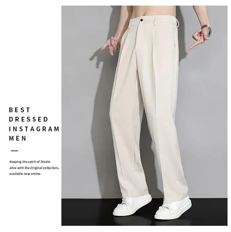 Summer Solid Color Fashion Straight Pants New Man High Street Casual Zipper Pockets Button Loose Korean Style All-match Trousers