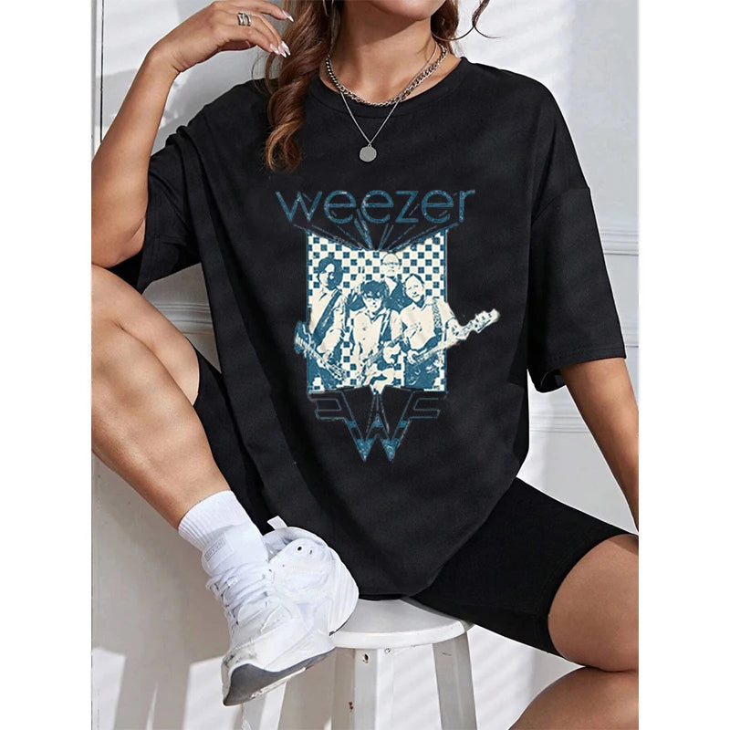 Weezer Band Cotton T Shirt Vintage Men Women Hip Hop Tee Fashion Short Sleeve Tshirt Oversized T-shirts Streetwear Tops Clothing