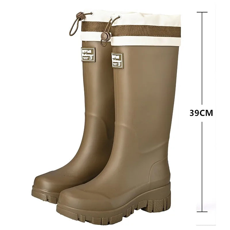 Japanese Sle High Tube Dstring Rain Boots Thi Bot Waterproof ort Tube Rain Boots for Rainy Days Outdoor Wear Elas...