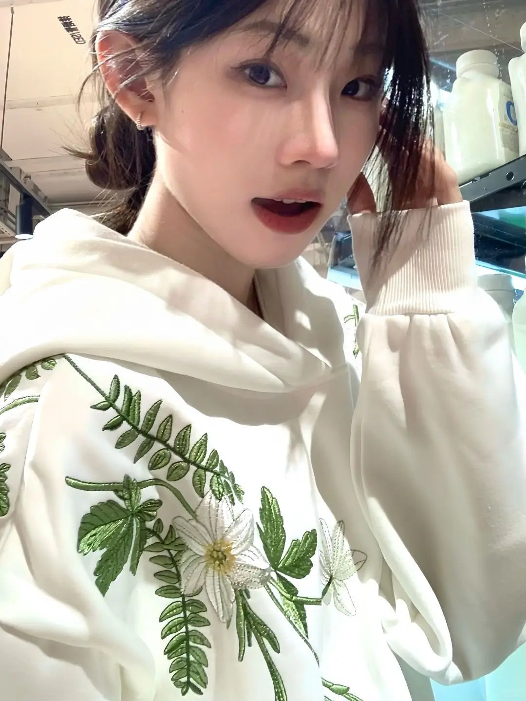 Cotton Floral Embroidery Hooded Sweatshirt for Autumn and Winter Thick American Style New Sweet Pullover Jacket Loose Top