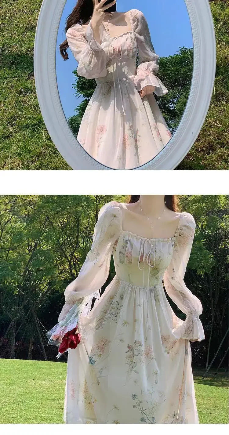 2024 Spring Summer New Chiffon Fragrant Long Sleeve Dress Women's Sweet French Style Gentle Style Long Dress