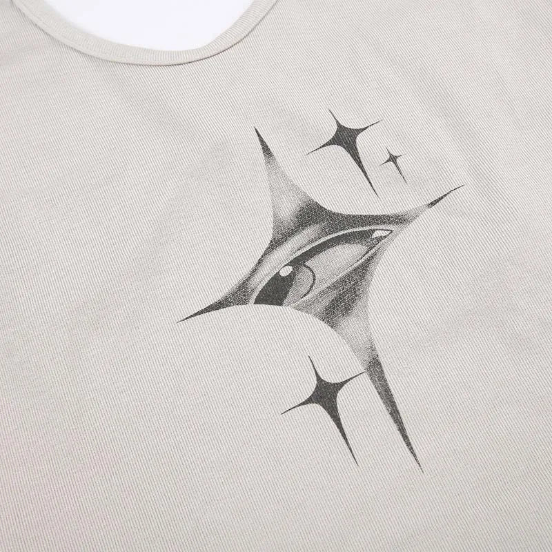 Top Women Y2k Devil's Eyes Retro Print Hanging Neck Suspender Vest Women's Summer Korean Fashion Slim And Slimming Short Top