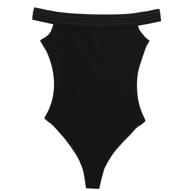 TRAF Black Bodysuit Women Off Shoulder Slimming Sexy Tops Elegant Spandex Corset Bodycon Bodys Sleeveless Thong Bodysuit Woman