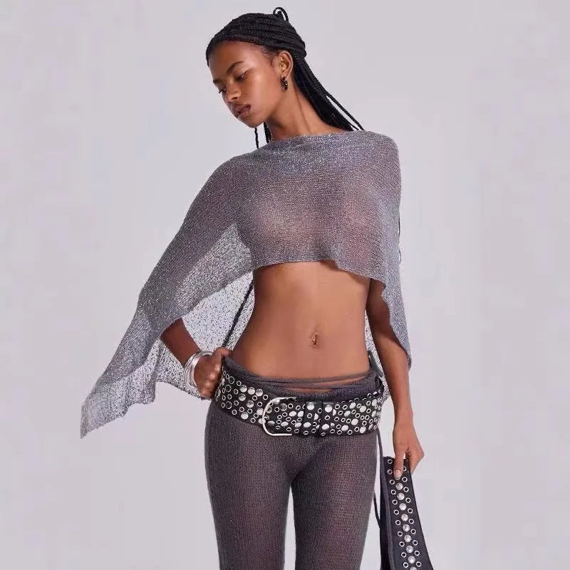 JadedLondon golden knitted hollowed-out one-piece top, neckband shawl, multiple ways to wear, vacation style halter top