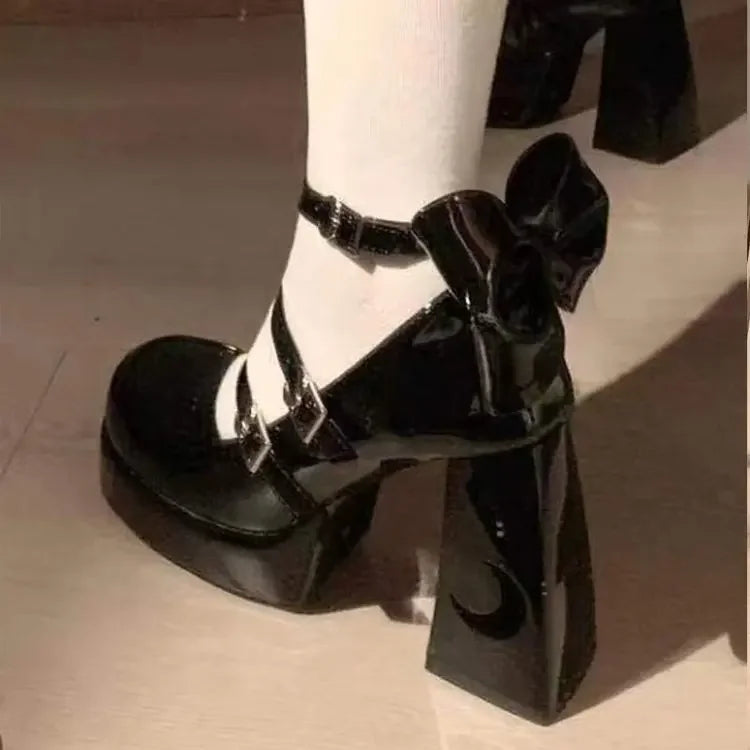 Mary's Spring New Women's Fashionable Thick Heel Bow Hollow Out Line Toe Flats Summer Season Flat Heel Women's Shoes