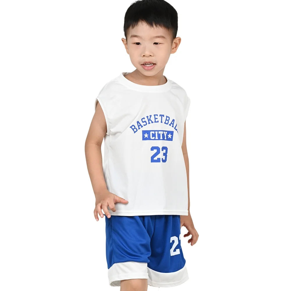 Summer Kids Quick Drying Sports Set Children Letter Printed Vest+Shorts Outfit Boys Loose Thin Sleeveless Tops Basketball Suits