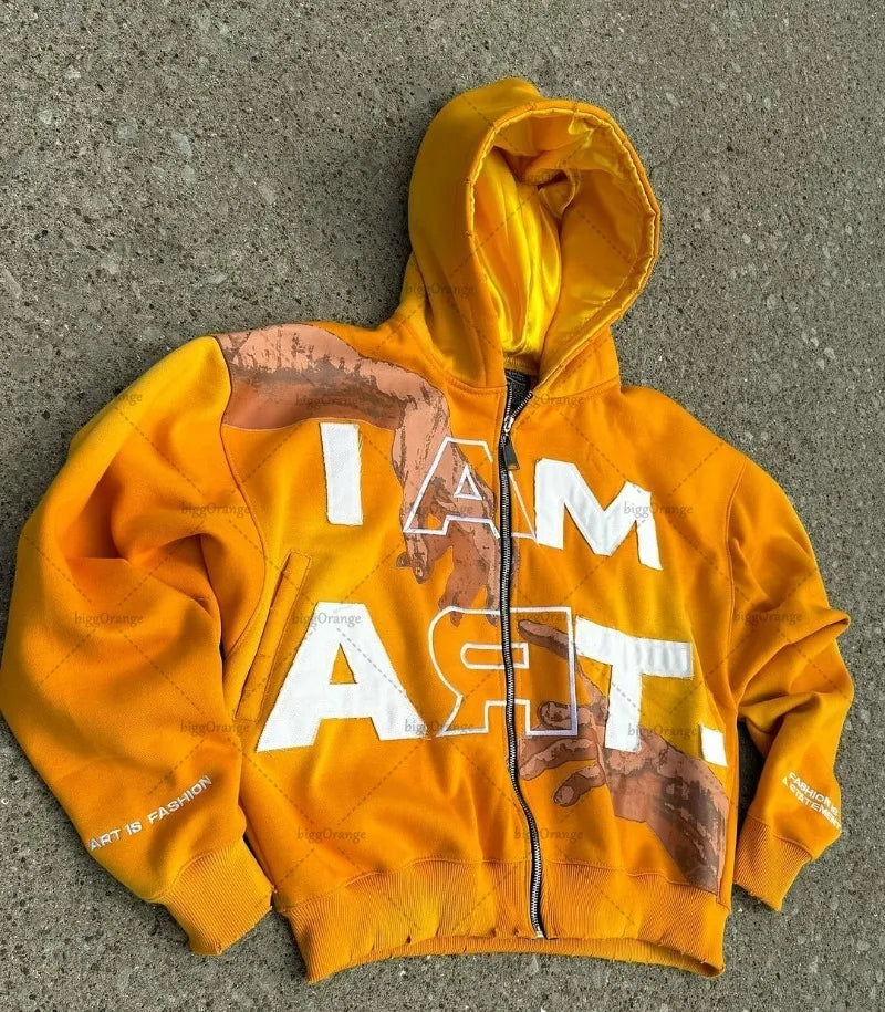 Hip-hop Trendy Streetwear Y2K Harajuku American Retro Letter Print Zipper Hoodie Men's Punk Casual Colorful Oversized Sweatshirt