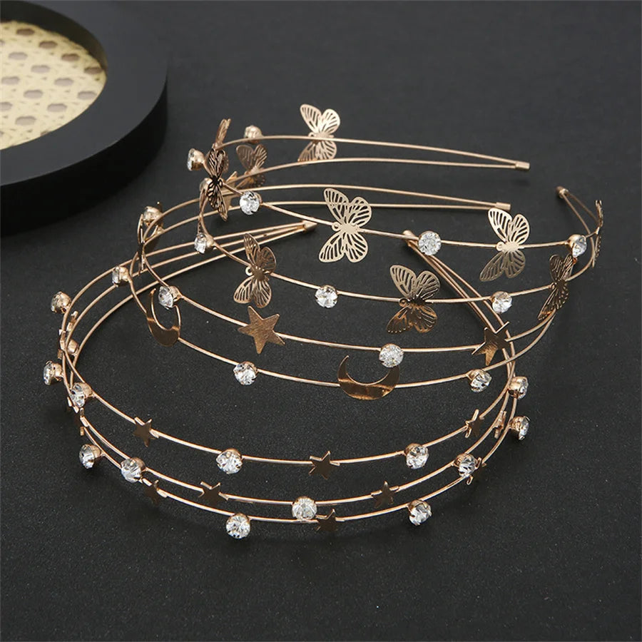 New style stylish personalized multi-layer metal star moon crystal headband ladies bride bridesmaid girls jewelry headdress gift