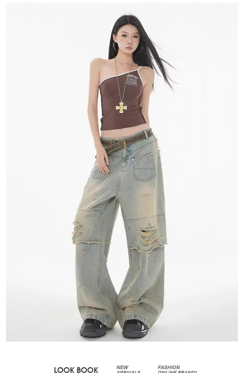 American High Street Wasteland Style Ripped Jeans Spring and Summer Loose Washing and Old Wide-leg Japanese and Korean Baggy