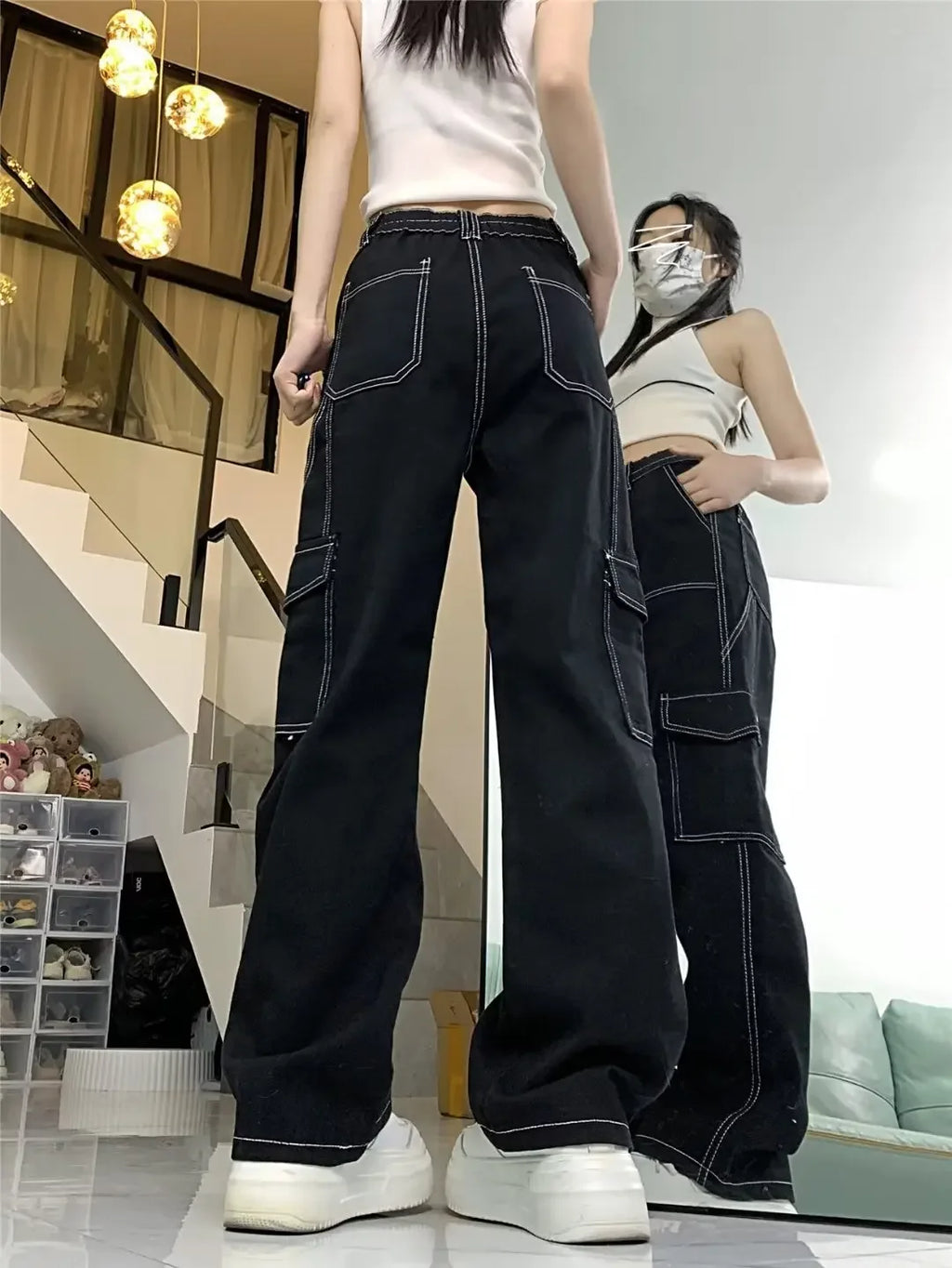 Jeans Women's Straight-leg Loose-fit Spring Autumn/winter 2024 New High-waisted Slimming Petite Wide-leg Cargo Pants