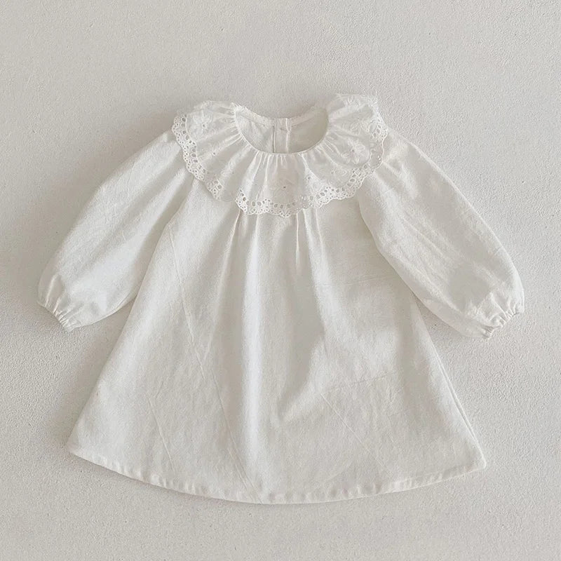 Sweet Kids Baby Girls Long Sleeve Flower Printing Princess Dress Autumn Baby Girls Doll Collar Dress Children Clothes Dress