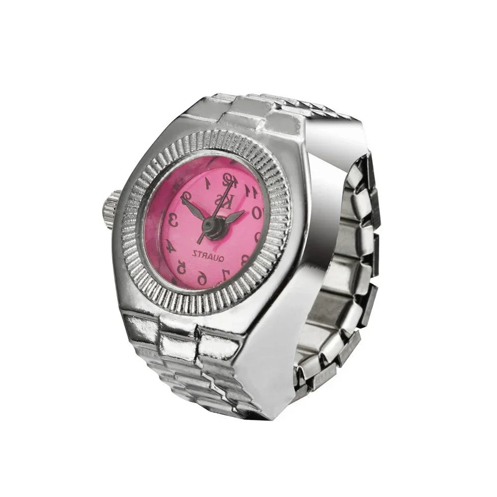 Colorful Watch Ring Women Men Retro Sliver Pointer Quartz Clock Finger Rings Punk Alloy Strap Watches Jewelry Accessories